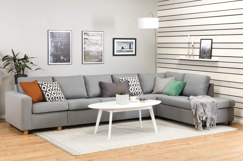 Crazy 5-personers Højrevendt L-formet Chaiselongsofa i Stof - Grå - Møbler - Sofaer - Sofa med chaiselong - 4 personers sofa med chaiselong