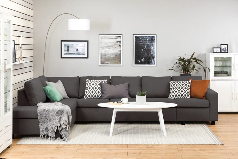 Crazy 5-personers Venstrevendt L-formet Chaiselongsofa i Stof - Mørkegrå - Møbler - Sofaer - Sofa med chaiselong