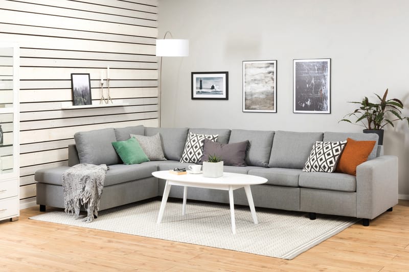 Crazy 5-personers Venstrevendt L-formet Chaiselongsofa i Stof - Grå - Møbler - Sofaer - Sofa med chaiselong