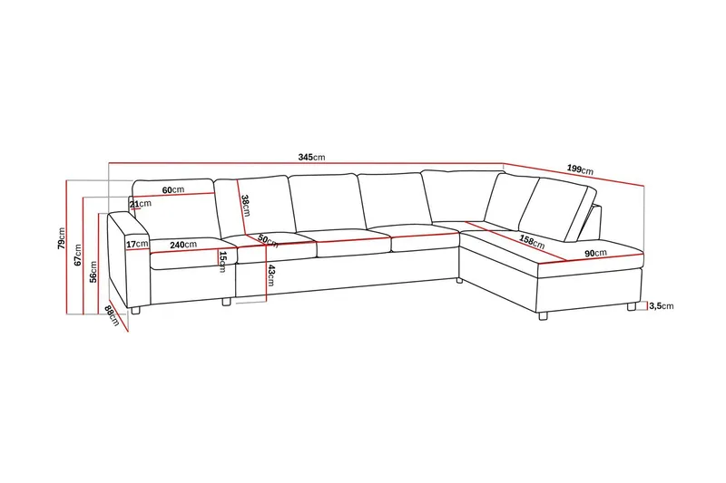 Crazy 5-personers Højrevendt L-formet Chaiselongsofa i Stof - Antracit - Møbler - Sofaer - Sofa med chaiselong - 4 personers sofa med chaiselong