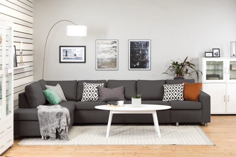 Crazy 5-personers Venstrevendt L-formet Chaiselongsofa i Stof - Mørkegrå - Møbler - Sofaer - Sofa med chaiselong