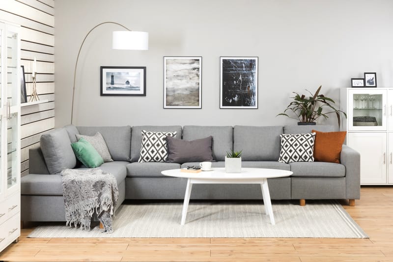 Crazy 5-personers Venstrevendt L-formet Chaiselongsofa i Stof - Grå - Møbler - Sofaer - Sofa med chaiselong