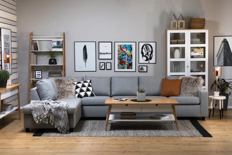 Crazy 5-personers Venstrevendt L-formet Chaiselongsofa i Stof - Grå - Møbler - Sofaer - Sofa med chaiselong