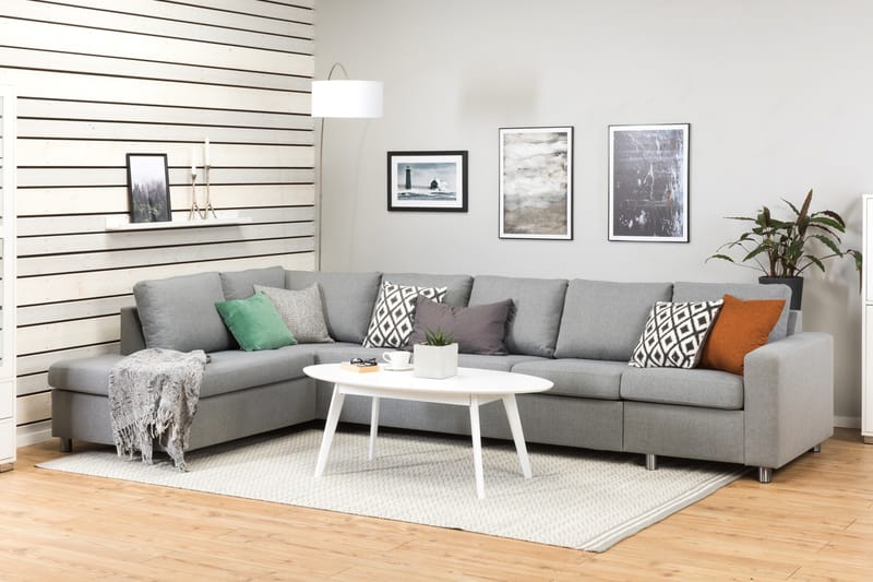 Crazy 5-personers Venstrevendt L-formet Chaiselongsofa i Stof - Grå - Møbler - Sofaer - Sofa med chaiselong