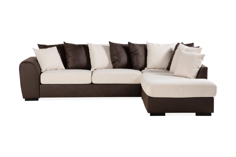Cuba 4-personers Højrevendt L-formet Chaiselongsofa i Kunstlæder/Stof inkl. Kuvertpuder - Brun / Beige - Møbler - Sofaer - Sofa med chaiselong