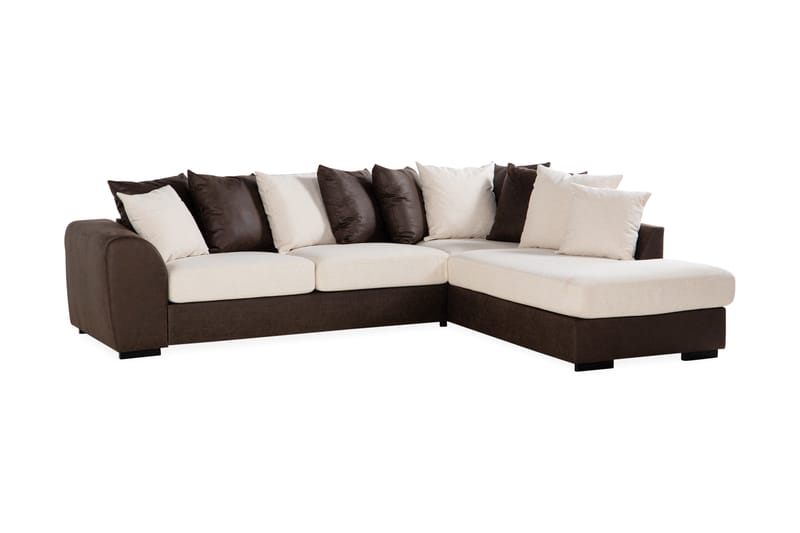 Cuba 4-personers Højrevendt L-formet Chaiselongsofa i Kunstlæder/Stof inkl. Kuvertpuder - Brun / Beige - Møbler - Sofaer - Sofa med chaiselong