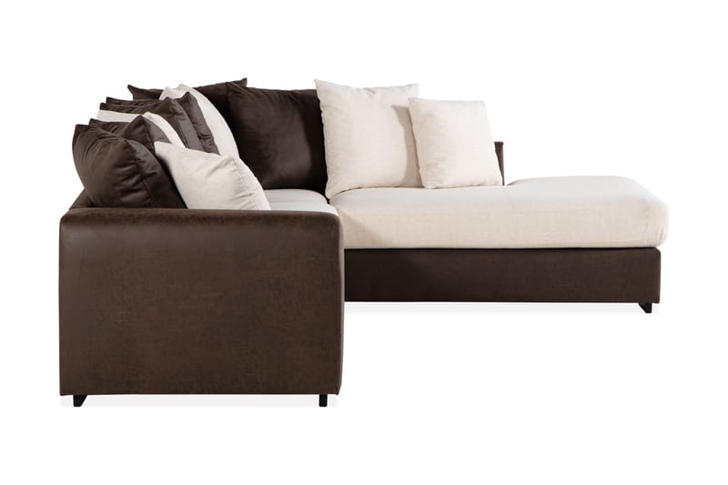 Cuba 4-personers Højrevendt L-formet Chaiselongsofa i Kunstlæder/Stof inkl. Kuvertpuder - Brun / Beige - Møbler - Sofaer - Sofa med chaiselong