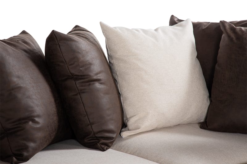 Cuba 4-personers Højrevendt L-formet Chaiselongsofa i Kunstlæder/Stof inkl. Kuvertpuder - Brun / Beige - Møbler - Sofaer - Sofa med chaiselong