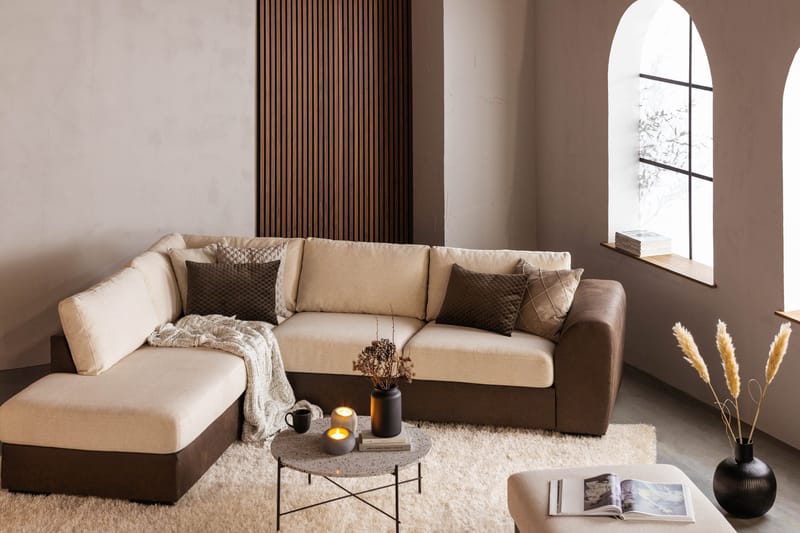 Cuba 4-personers Venstrevendt L-formet Chaiselongsofa i Kunstlæder/Stof - Brun / Beige - Møbler - Sofaer - Sofa med chaiselong