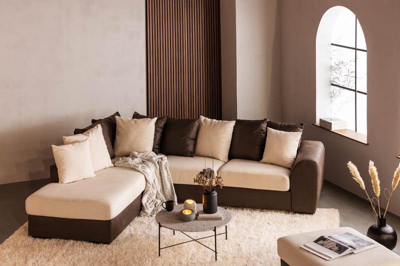 Cuba 4-personers Venstrevendt L-formet Chaiselongsofa i Kunstlæder/Stof inkl. Kuvertpuder - Brun / Beige - Møbler - Sofaer - Sofa med chaiselong