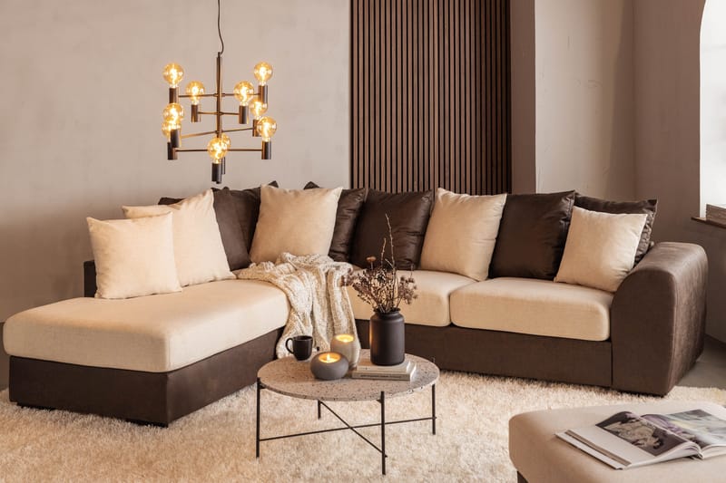 Cuba 4-personers Venstrevendt L-formet Chaiselongsofa i Kunstlæder/Stof inkl. Kuvertpuder - Brun / Beige - Møbler - Sofaer - Sofa med chaiselong
