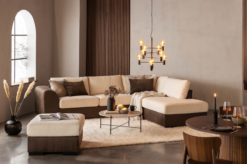 Cuba 4-personers Højrevendt L-formet Chaiselongsofa i Kunstlæder/Stof - Brun / Beige - Møbler - Sofaer - Sofa med chaiselong
