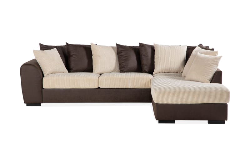 Cuba 4-personers Højrevendt L-formet Chaiselongsofa i Manchester/Kunstlæder inkl. Kuvertpuder - Brun / Beige - Møbler - Sofaer - Sofa med chaiselong