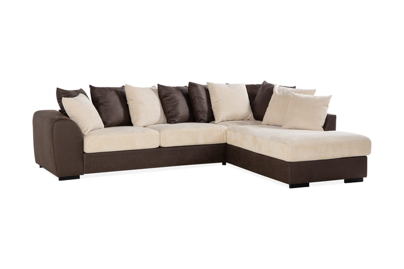Cuba 4-personers Højrevendt L-formet Chaiselongsofa i Manchester/Kunstlæder inkl. Kuvertpuder - Brun / Beige - Møbler - Sofaer - Sofa med chaiselong