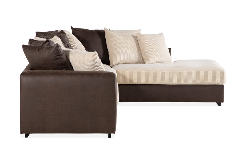 Cuba 4-personers Højrevendt L-formet Chaiselongsofa i Manchester/Kunstlæder inkl. Kuvertpuder - Brun / Beige - Møbler - Sofaer - Sofa med chaiselong