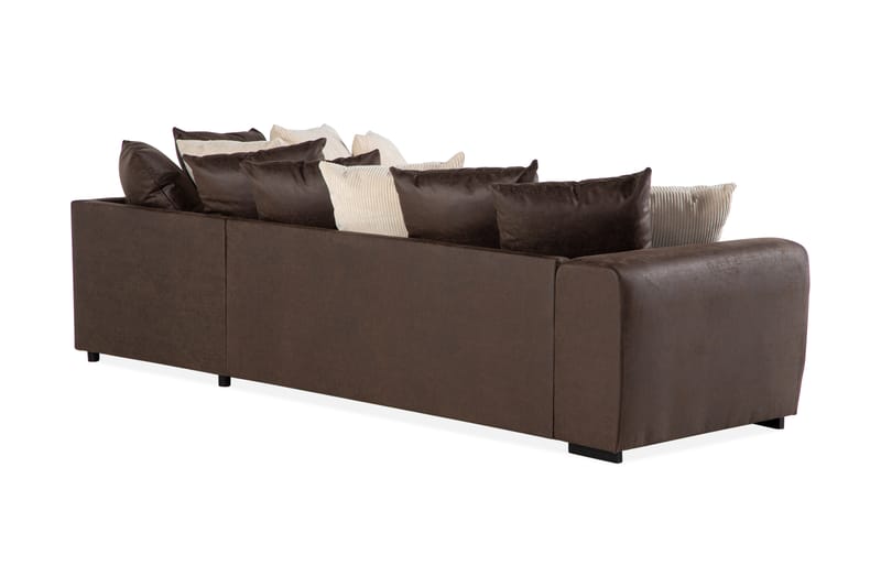 Cuba 4-personers Højrevendt L-formet Chaiselongsofa i Manchester/Kunstlæder inkl. Kuvertpuder - Brun / Beige - Møbler - Sofaer - Sofa med chaiselong