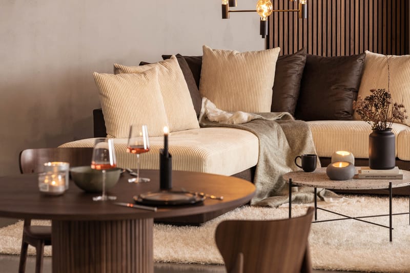 Cuba 4-personers Venstrevendt L-formet Chaiselongsofa i Manchester/Kunstlæder inkl. Kuvertpuder - Brun / Beige - Møbler - Sofaer - Sofa med chaiselong