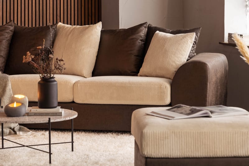 Cuba 4-personers Venstrevendt L-formet Chaiselongsofa i Manchester/Kunstlæder inkl. Kuvertpuder - Brun / Beige - Møbler - Sofaer - Sofa med chaiselong