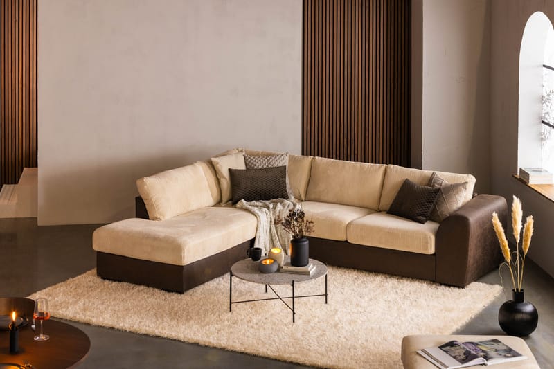 Cuba 4-personers Venstrevendt L-formet Chaiselongsofa i Manchester/Kunstlæder - Brun / Beige - Møbler - Sofaer - Sofa med chaiselong