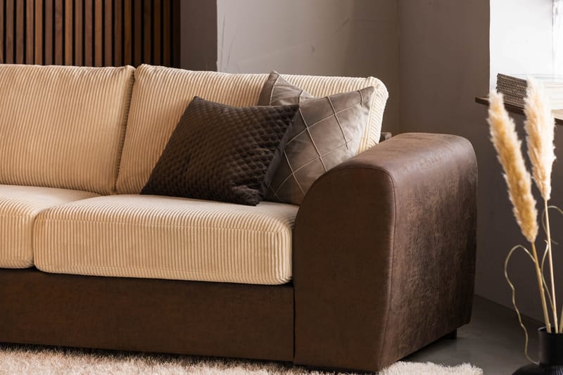 Cuba 4-personers Venstrevendt L-formet Chaiselongsofa i Manchester/Kunstlæder - Brun / Beige - Møbler - Sofaer - Sofa med chaiselong
