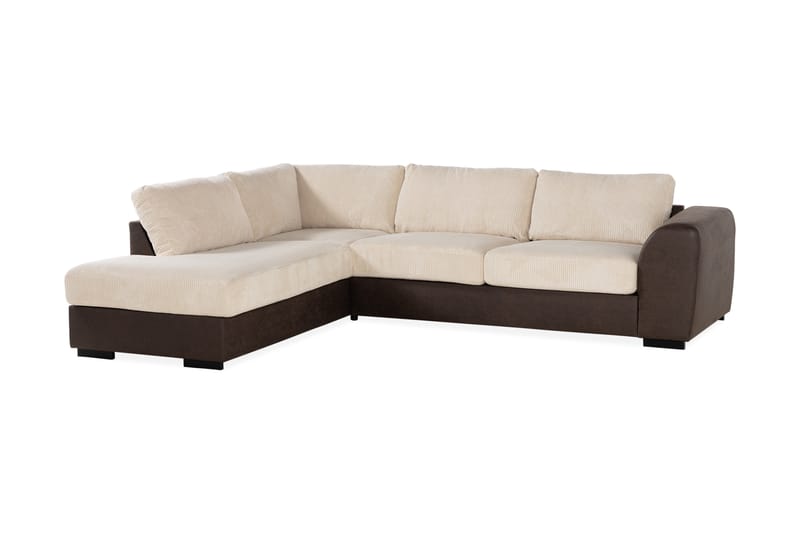 Cuba 4-personers Venstrevendt L-formet Chaiselongsofa i Manchester/Kunstlæder - Brun / Beige - Møbler - Sofaer - Sofa med chaiselong