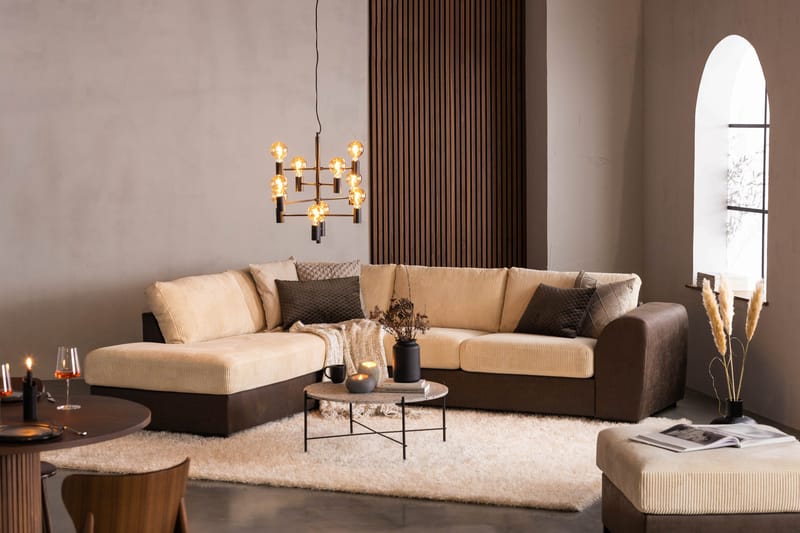 Cuba 4-personers Venstrevendt L-formet Chaiselongsofa i Manchester/Kunstlæder - Brun / Beige - Møbler - Sofaer - Sofa med chaiselong