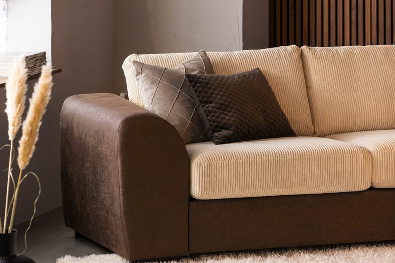Cuba 4-personers Højrevendt L-formet Chaiselongsofa i Manchester/Kunstlæder - Brun / Beige - Møbler - Sofaer - Sofa med chaiselong