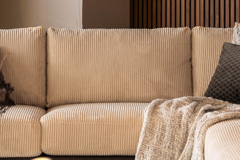 Cuba 4-personers Højrevendt L-formet Chaiselongsofa i Manchester/Kunstlæder - Brun / Beige - Møbler - Sofaer - Sofa med chaiselong