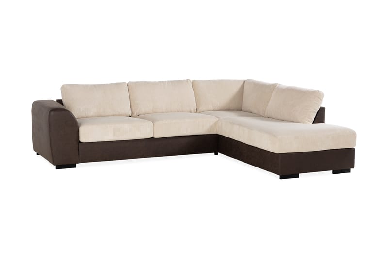 Cuba 4-personers Højrevendt L-formet Chaiselongsofa i Manchester/Kunstlæder - Brun / Beige - Møbler - Sofaer - Sofa med chaiselong