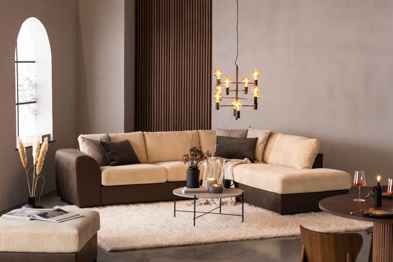 Cuba 4-personers Højrevendt L-formet Chaiselongsofa i Manchester/Kunstlæder - Brun / Beige - Møbler - Sofaer - Sofa med chaiselong