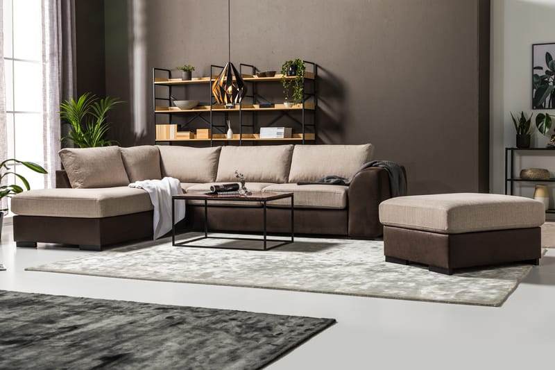 Cuba 4-personers Venstrevendt L-formet Chaiselongsofa i Kunstlæder/Stof - Brun / Beige - Møbler - Sofaer - Sofa med chaiselong