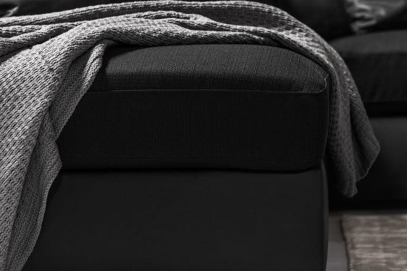 Cuba 4-personers Venstrevendt L-formet Chaiselongsofa i Kunstlæder/Stof inkl. Kuvertpuder - Grå / Sort - Møbler - Sofaer - Sofa med chaiselong