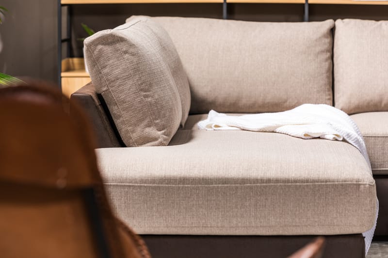 Cuba 4-personers Venstrevendt L-formet Chaiselongsofa i Kunstlæder/Stof - Brun / Beige - Møbler - Sofaer - Sofa med chaiselong