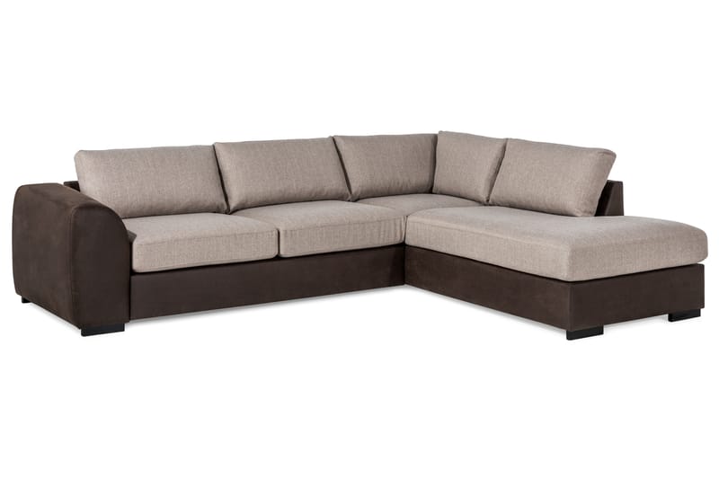 Cuba 4-personers Højrevendt L-formet Chaiselongsofa i Kunstlæder/Stof - Brun / Beige - Møbler - Sofaer - Sofa med chaiselong
