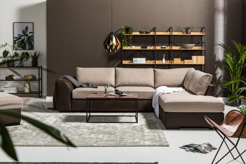 Cuba 4-personers Højrevendt L-formet Chaiselongsofa i Kunstlæder/Stof - Brun / Beige - Møbler - Sofaer - Sofa med chaiselong
