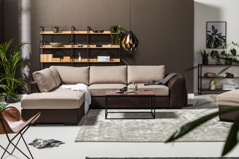 Cuba 4-personers Venstrevendt L-formet Chaiselongsofa i Kunstlæder/Stof - Brun / Beige - Møbler - Sofaer - Sofa med chaiselong