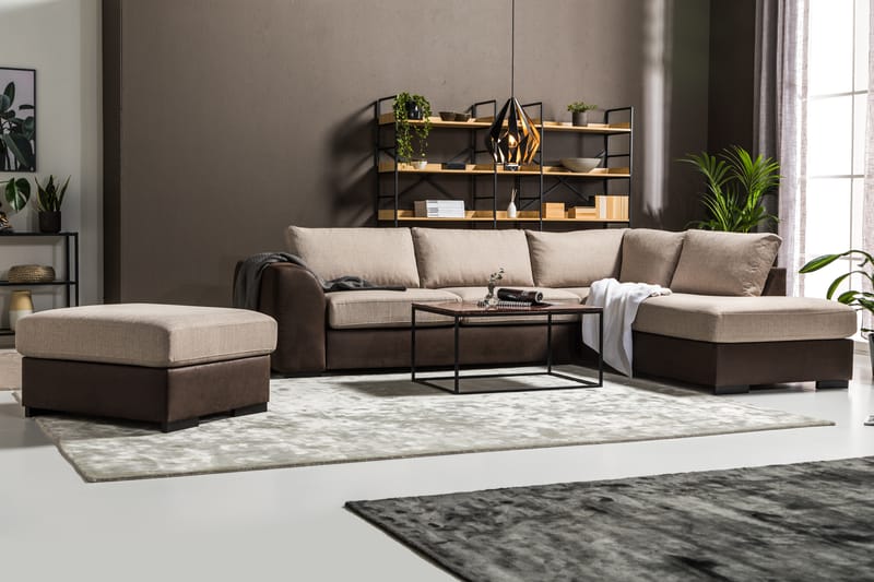 Cuba 4-personers Højrevendt L-formet Chaiselongsofa i Kunstlæder/Stof - Brun / Beige - Møbler - Sofaer - Sofa med chaiselong