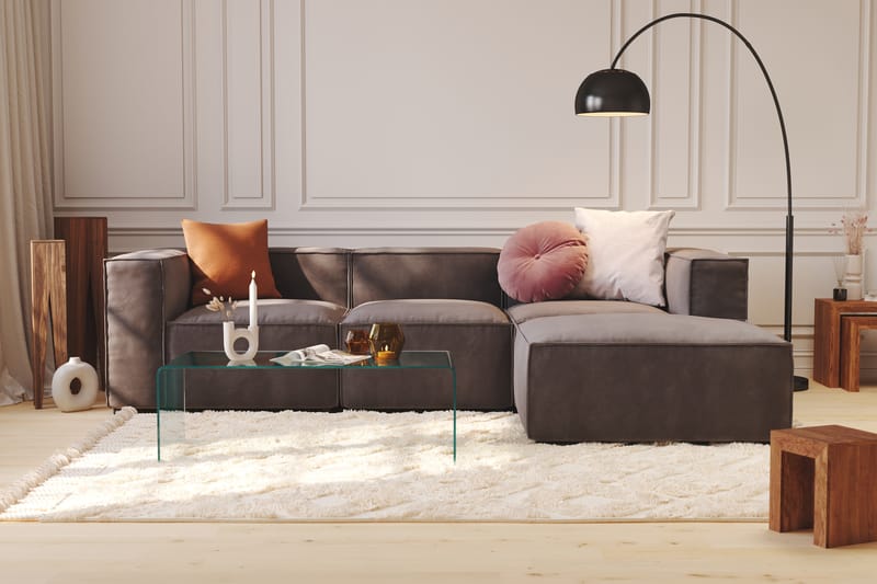 Cubo 4-personers Vendbar L-formet Dyb Modulsofa med Divan i Fløjl - Mørkegrå - Møbler - Sofaer - Sofa med chaiselong