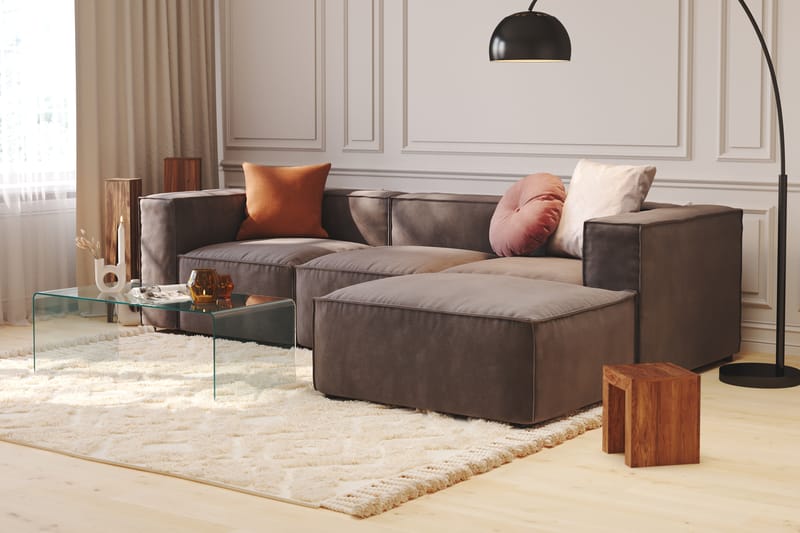 Cubo 4-personers Vendbar L-formet Dyb Modulsofa med Divan i Fløjl - Mørkegrå - Møbler - Sofaer - Sofa med chaiselong