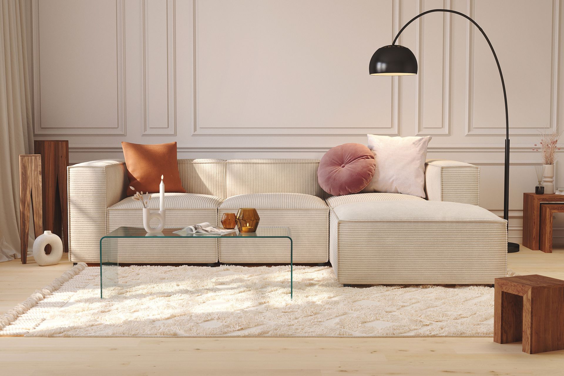 Cubo 4-personers L-formet Dyb Modulsofa med Divan i Manchester - Beige - Møbler - Sofaer - Sofa med chaiselong