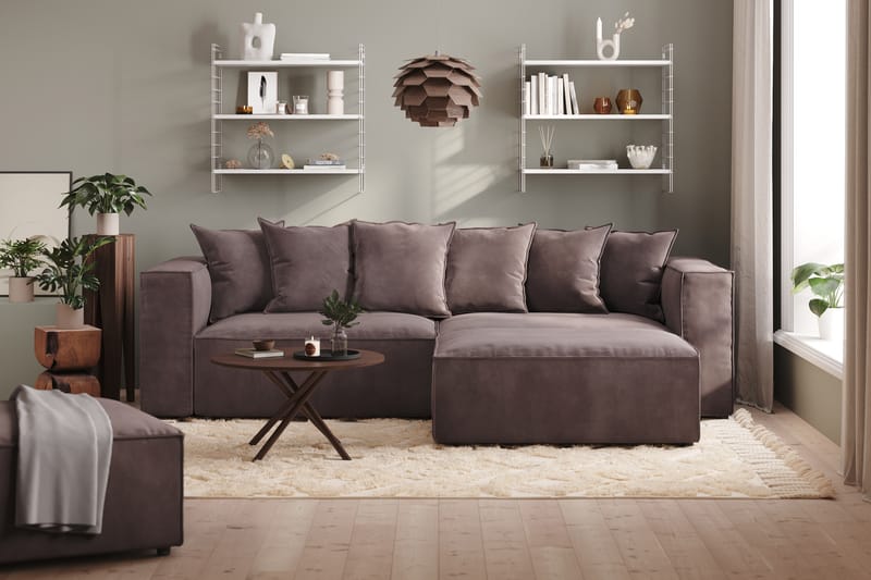 Cubo 4-personers L-formet Dyb Modulsofa med Divan i Fløjl - Mørkegrå - Møbler - Sofaer - Sofa med chaiselong