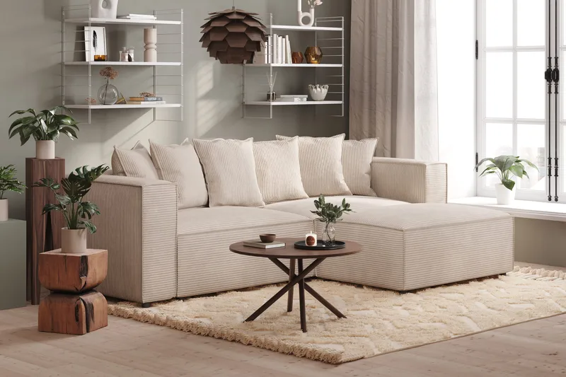 Cubo 4-personers L-formet Dyb Modulsofa med Divan i Manchester - Beige - Møbler - Sofaer - Sofa med chaiselong