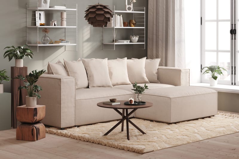 Cubo 4-personers L-formet Dyb Modulsofa med Divan i Stof - Beige - Møbler - Sofaer - Sofa med chaiselong