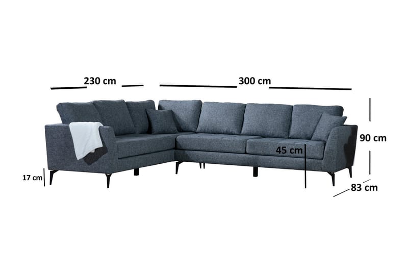 Destinye Hjørnesofa med Chaiselong Venstre - Grå - Sofa med chaiselong