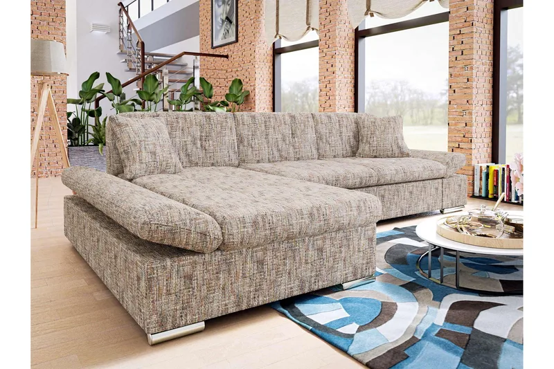 Djerra Sofa med Divan 3-personers - Flerfarvet/Beige - Møbler - Sofaer - Sofa med chaiselong