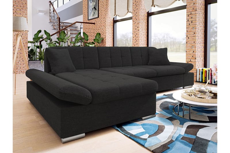 Djerra Sofa med Divan 3-personers - Sort - Møbler - Sofaer - Sofa med chaiselong