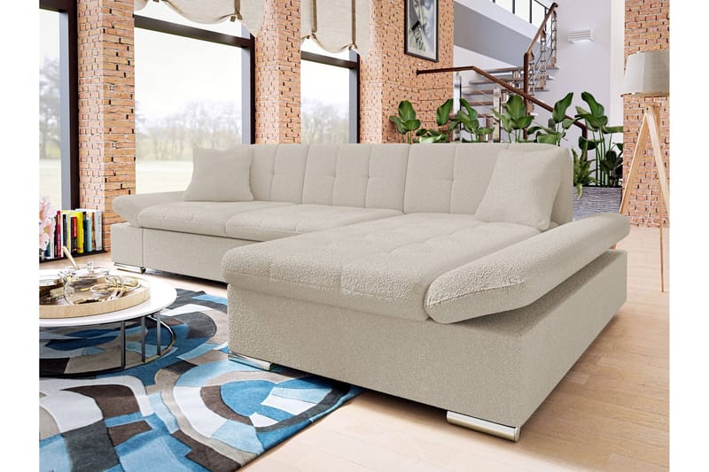 Djerra Sofa med Divan 3-personers - Beige - Møbler - Sofaer - Sofa med chaiselong