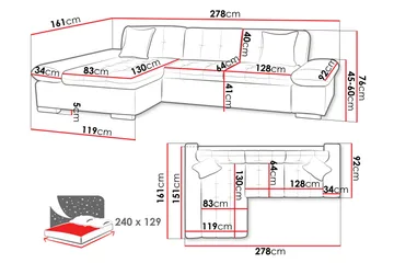 Djerra Sofa med Divan 3-personers - Sort/Grå - Møbler - Sofaer - Sofa med chaiselong