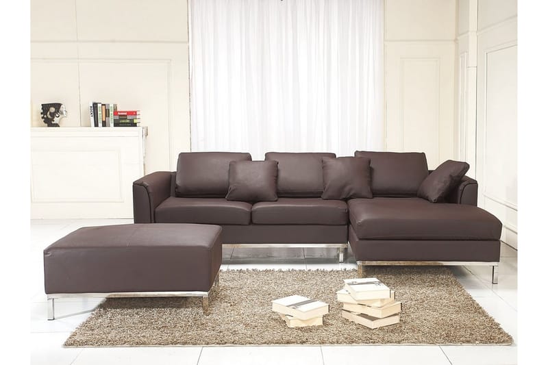 Dugard Hjørnesofa Venstre + Fodskammel - Brun/Læder - Møbler - Sofaer - Sofa med chaiselong