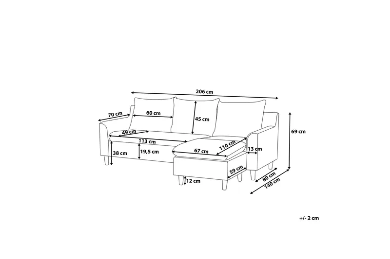 Elvenes Sofa 206 cm - Beige - Møbler - Sofaer - Sofa med chaiselong